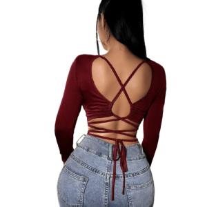 Maroon Cold Shoulder Rib-Knit Top