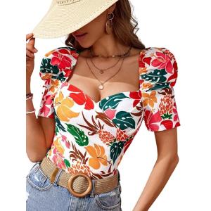 Multicolor Sweetheart Neck Floral Printed Top