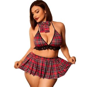 Halter Neck Top and Red Black Skirt