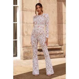 White Bella Glitter Solid Women Jumpsuit