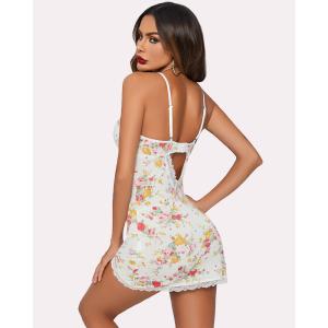 White Women’s Satin Floral Print Slip Dress