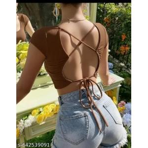 Brown Cold Shoulder Rib-Knit Top