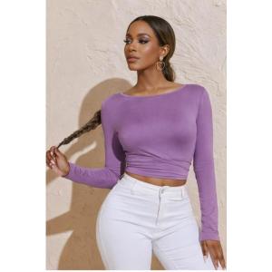 Purple Cold Shoulder Rib-Knit Top